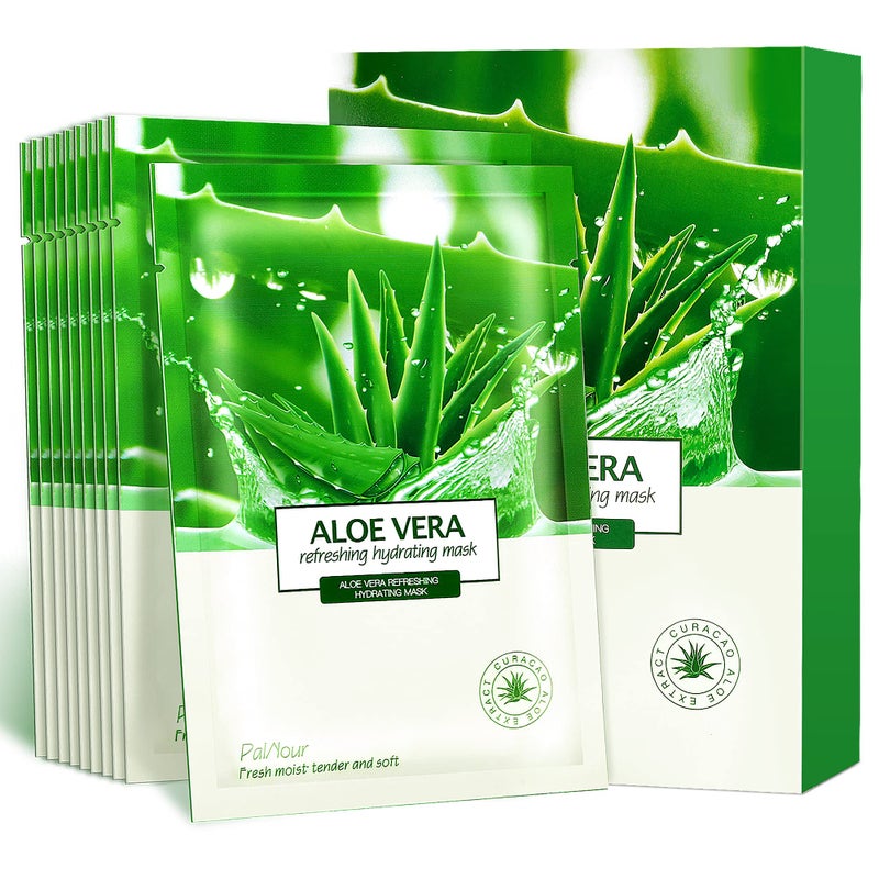 PalNour Aloe Facial Skincare Sheet Hydrating Moisturizing Revitalizing Facial Skincare Sheet for Dry, Oily, Sensitive and Tired Skin 25ml/0.8oz, Pack of 10 - Image 1